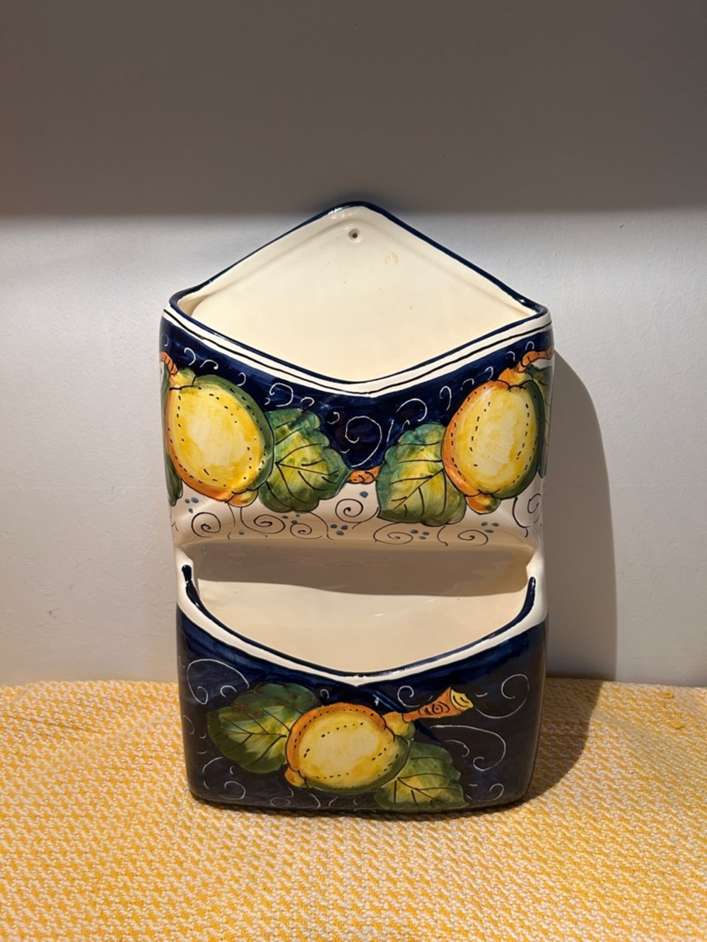 Hand-Painted Mano Ceramic Letter/Wall Pocket with Lemons made in Italy